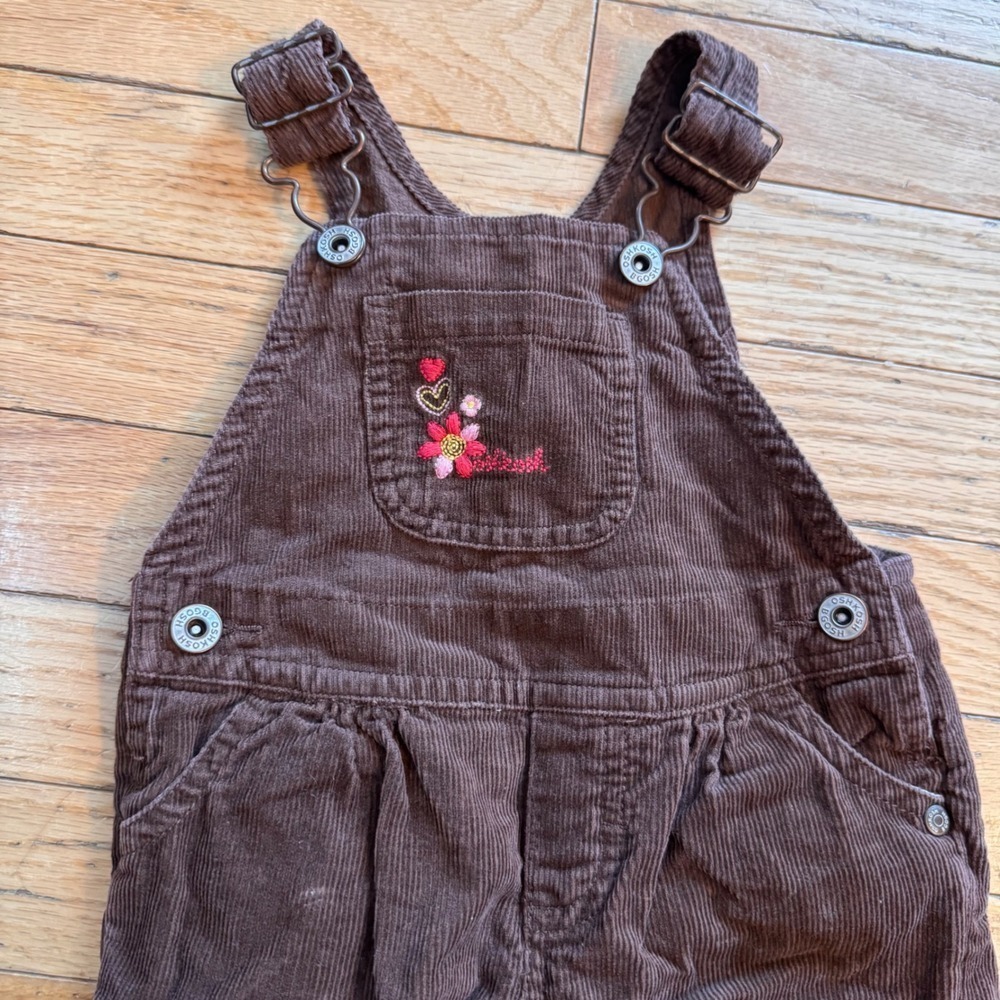 OshKosh‎ Bgosh Girls Brown Corduroy Floral Butterfly Embroidered Overalls 9M